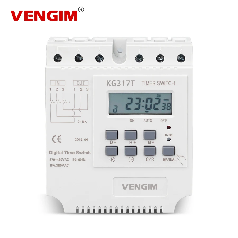 Three Phases 380V Digital Timer Switch Electric Programmable Timer Relay with 30 Times On/Off Per Day/Weekly