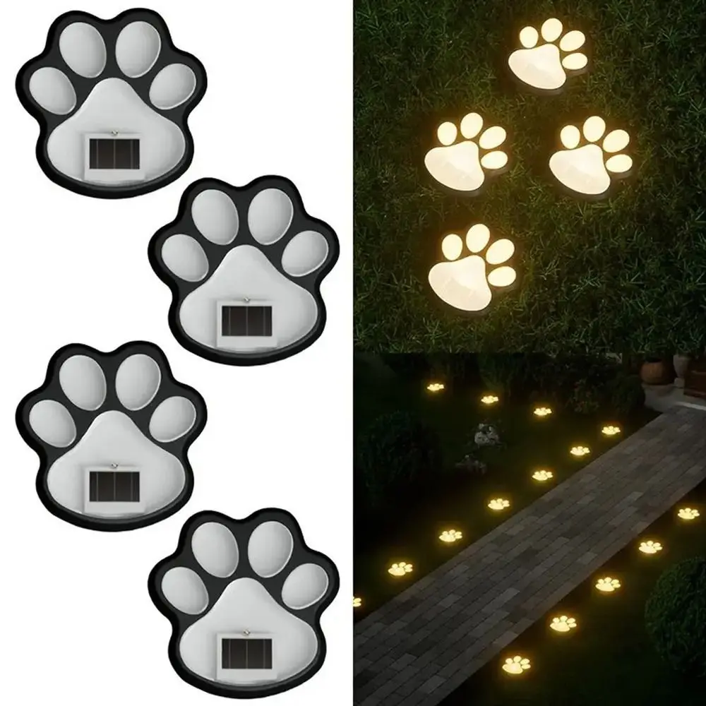 

4Pcs Intelligent Light Control Outdoor Solar Light Energy Saving LED Dog Cat Animal Paw Print Light Solar Powered Waterproof