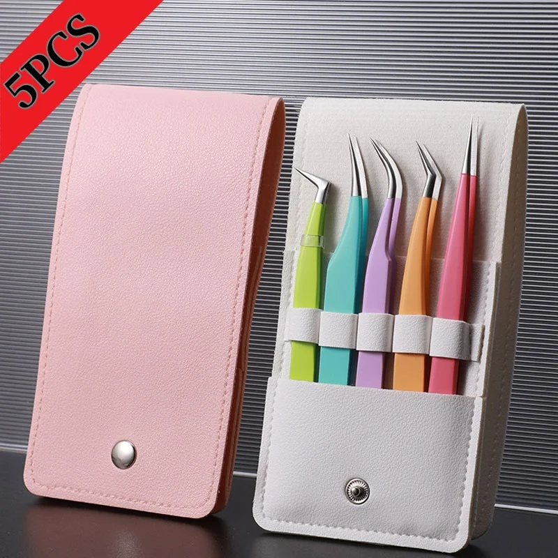 5pcs Eyelashes Tweezers Set False Eyelash Extension Professional Lash Tongs Pliers Volume Eyebrow Clip Makeup Nail Art Tools