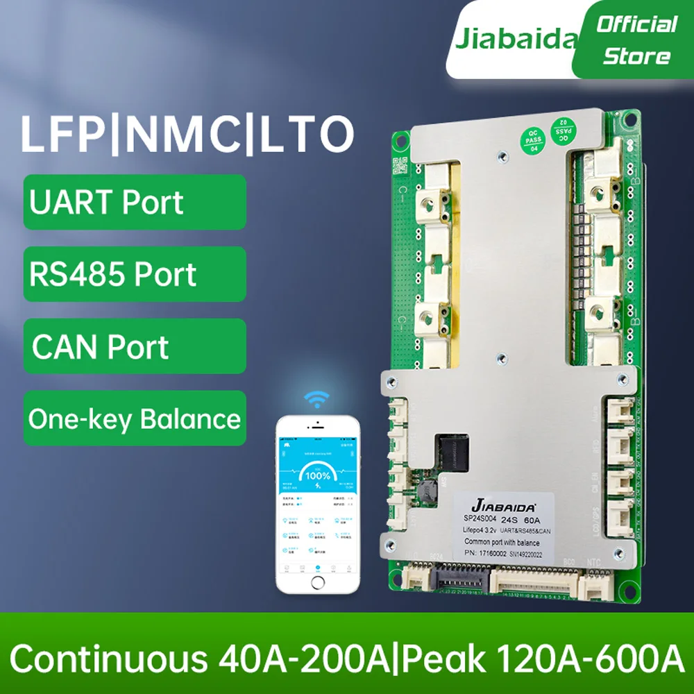 

Jiabaida One-key Balance 3.2V LFP 3.7V NMC Smart BMS 8S 9S 10S 13S 14S 15S 16S 20S 21S 23S 24S 36V 48V 60V 72V 40A-200A UART