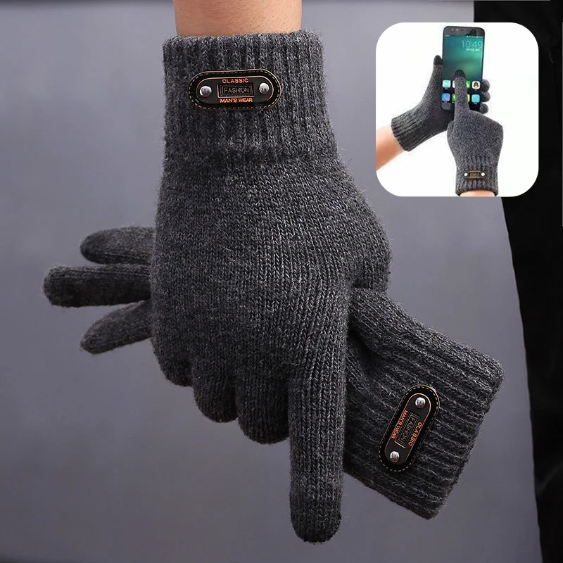 Women Men Warm Winter Touch Screen Gloves Stretch Classical Knit Mittens Wool Full Finger Outdoor Cycling Driving Gloves