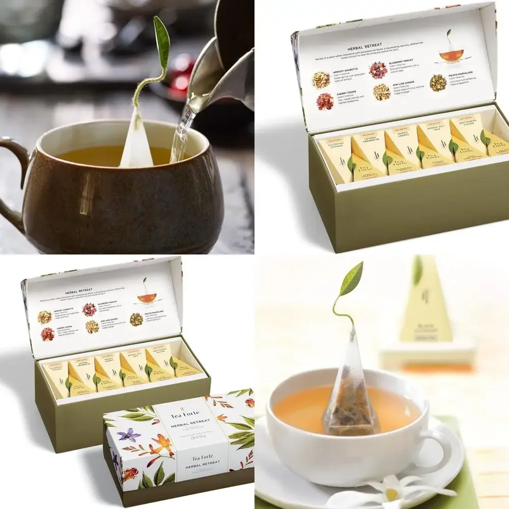 

Herbal Retreat Premium Tea Presentation Box Tea Gift Sampler, 20 Count, 2 of Each Variety Individually Wrapped Handcrafted Pyram