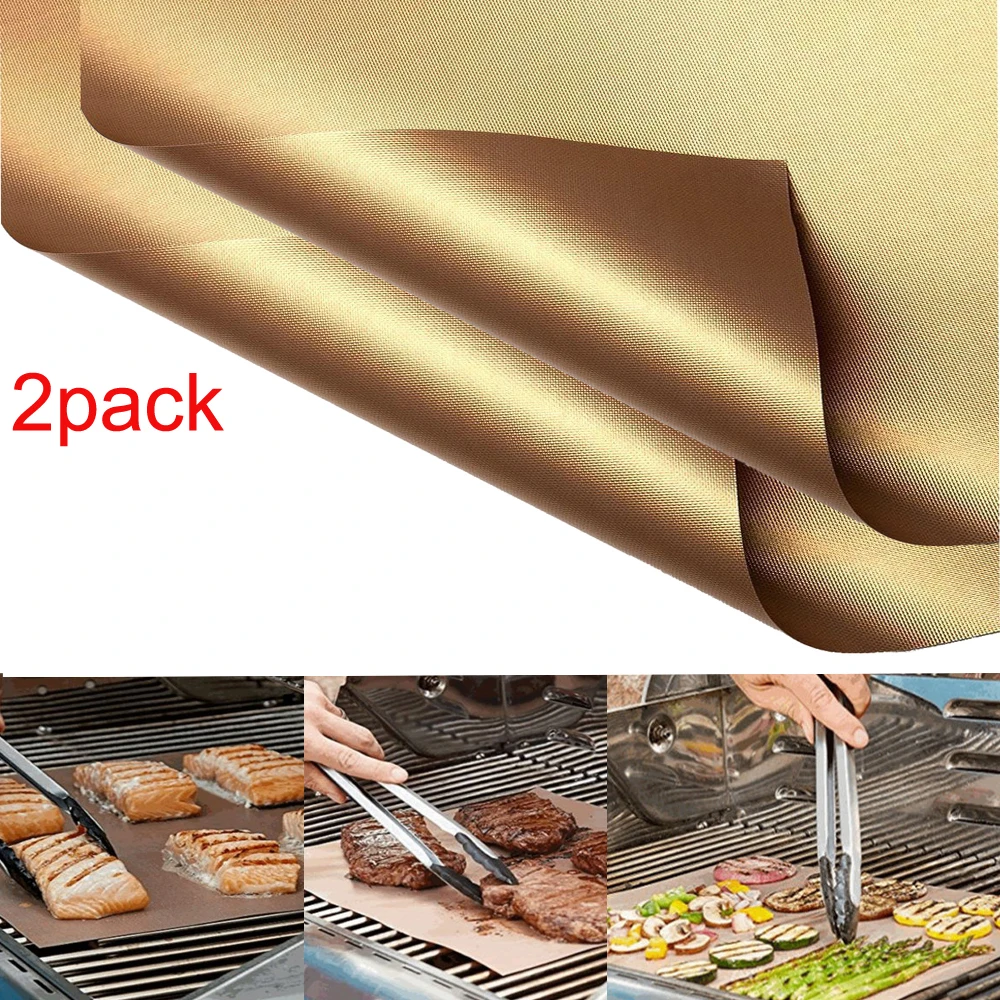 

2 pcs BBQ Nonstick Mat， Bbq Grill Sheet Heat Resistant Baking Bake Mats for Barbecue Mats Reusable Vegetables Fish