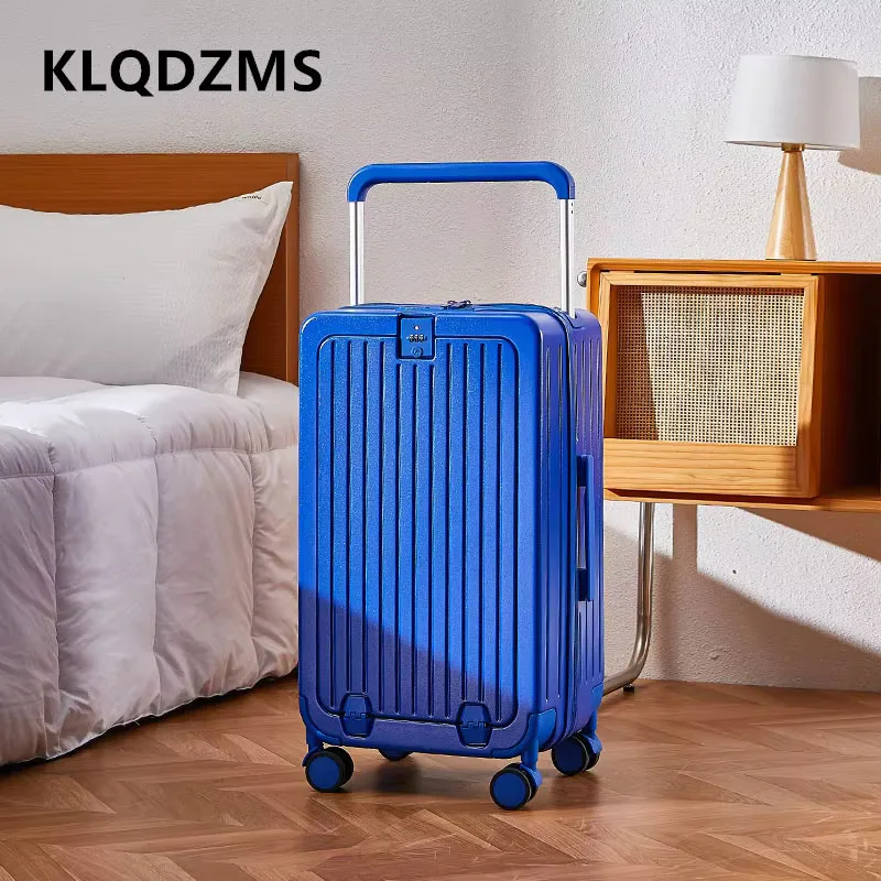 KLQDZMS 20"22"24"26Inch Laptop Suitcase Front Opening Boarding Box PC Trolley Case USB Charging with Wheels Rolling Luggage