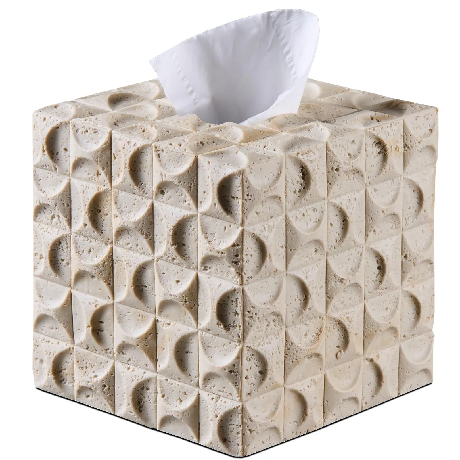

Geometric Stone-Style Square Tissue Box Holder For Living Room, Bathroom, Office And Bedside Table Decor