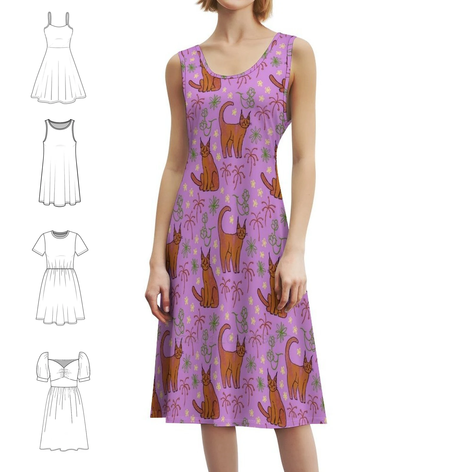 Caracals نمط الأزهار سموك فستان للنساء الربيع الصيف فستان كاجوال للحزب القطط كاراكال نمط فلورا الزهور المرأة #1