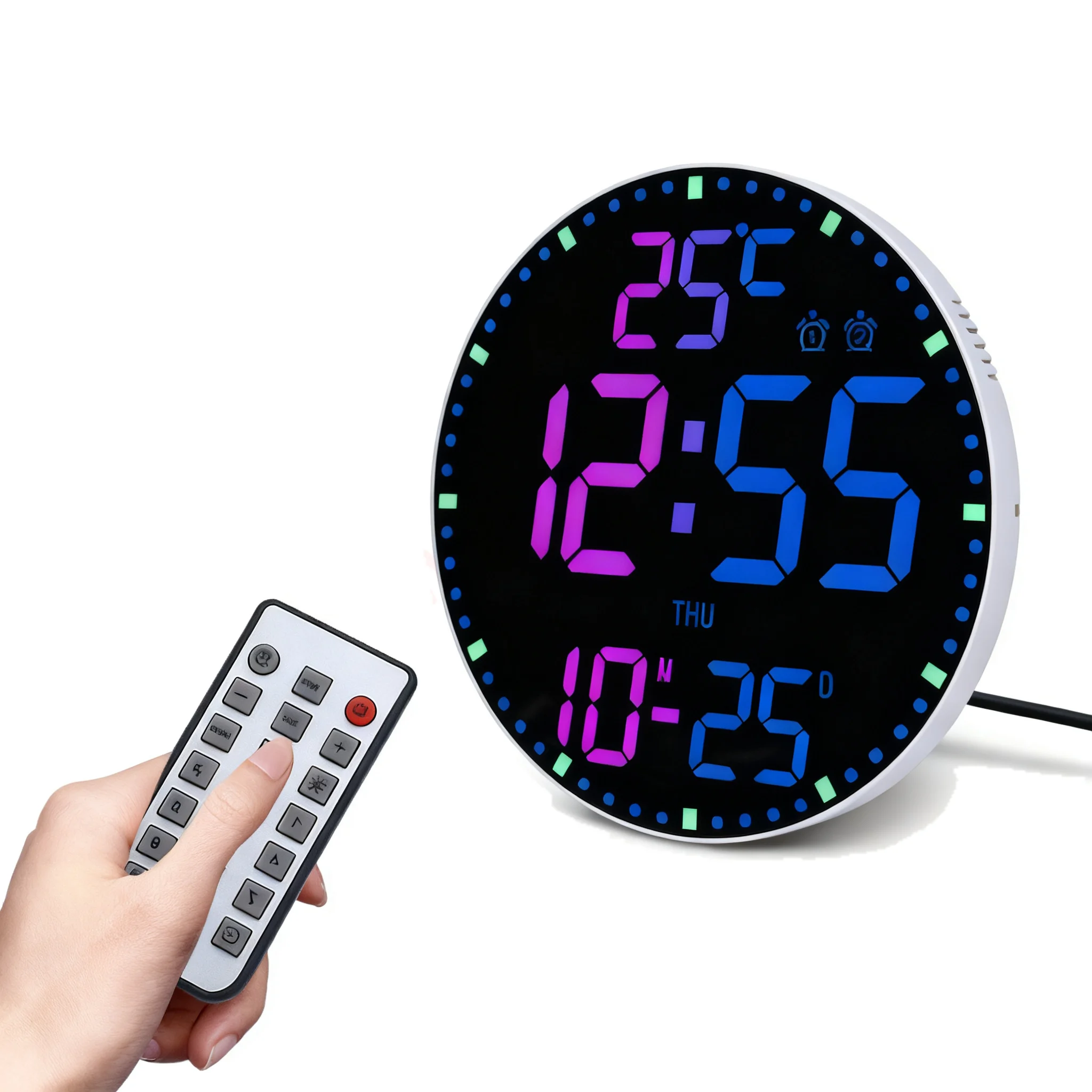 Atomic Digital Wall Clock With RGB Clock Customization 12 Inch LED Display Brightens Any Room