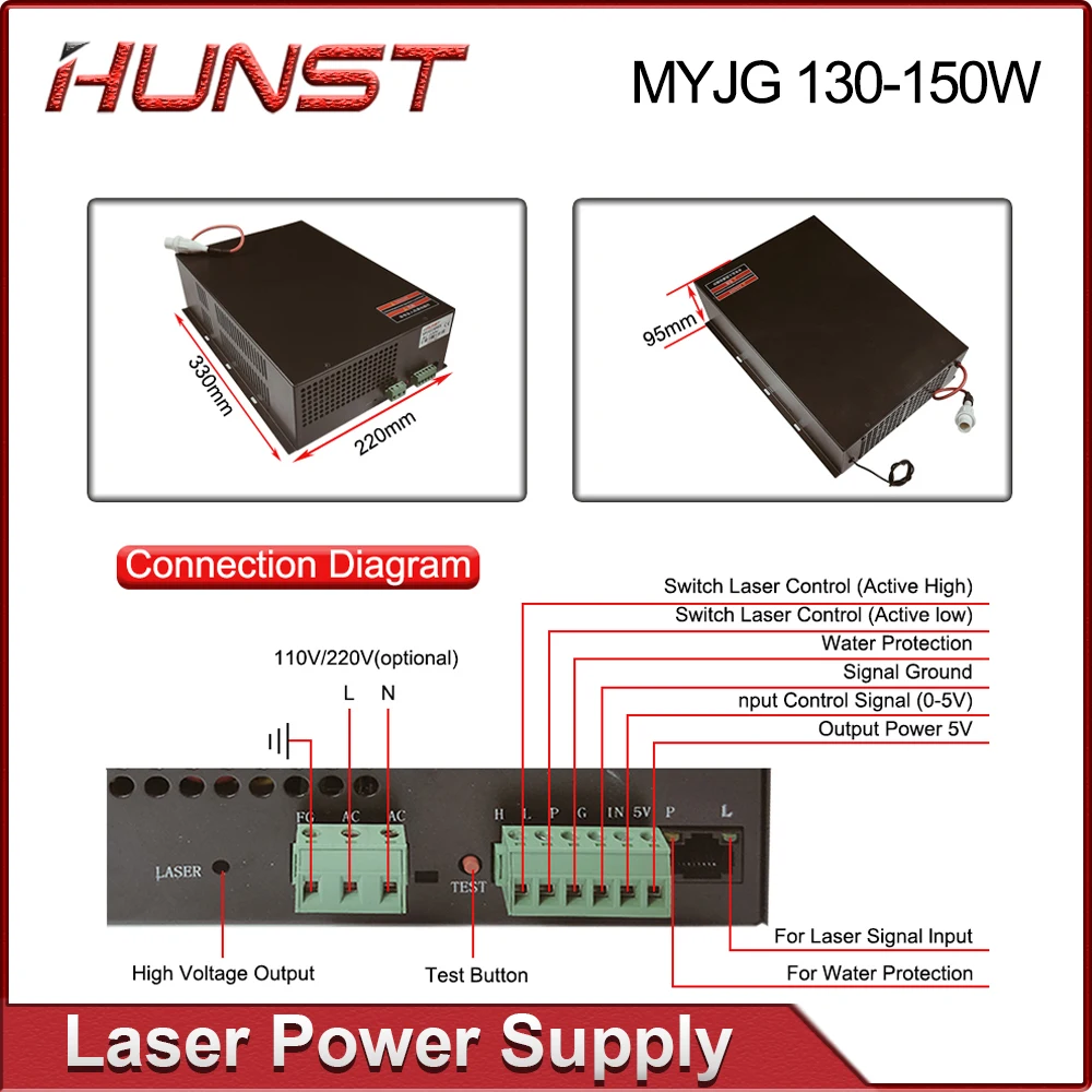 Hunst MYJG-150W จ่ายไฟเลเซอร์ CO2 130W เหมาะสำหรับแกะสลัก CO2และตัดหลอดแก้ว130 ~ 150W