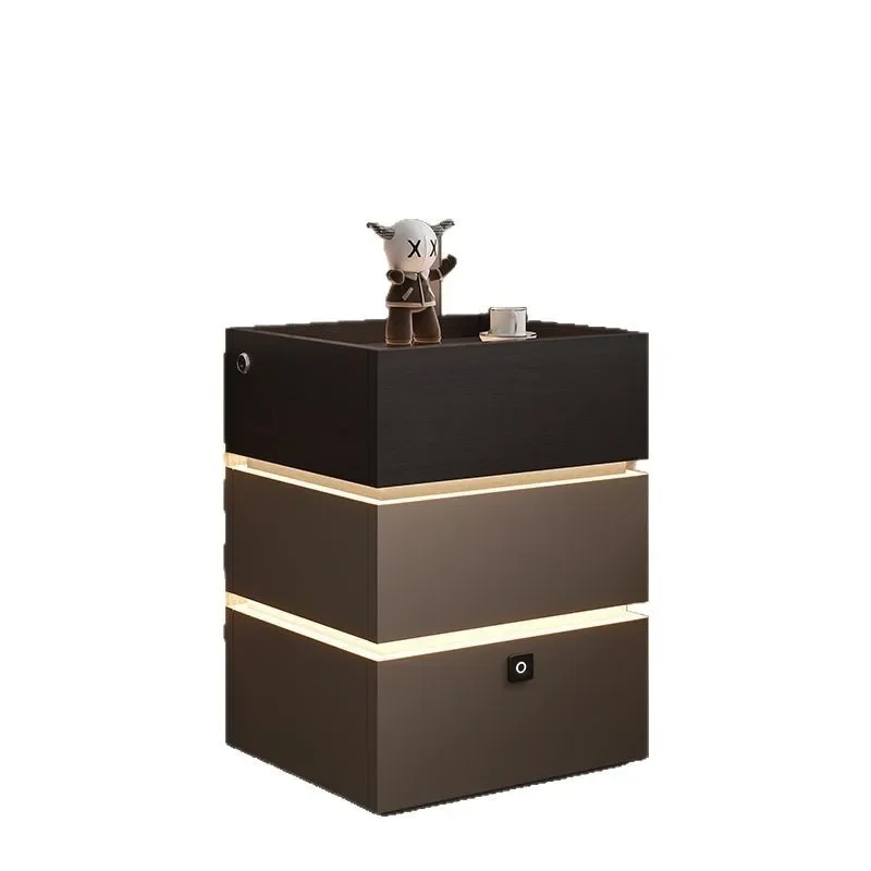 

Italian minimalist bedside table light luxury high-end modern simple bedroom new solid wood creative storage cabinet