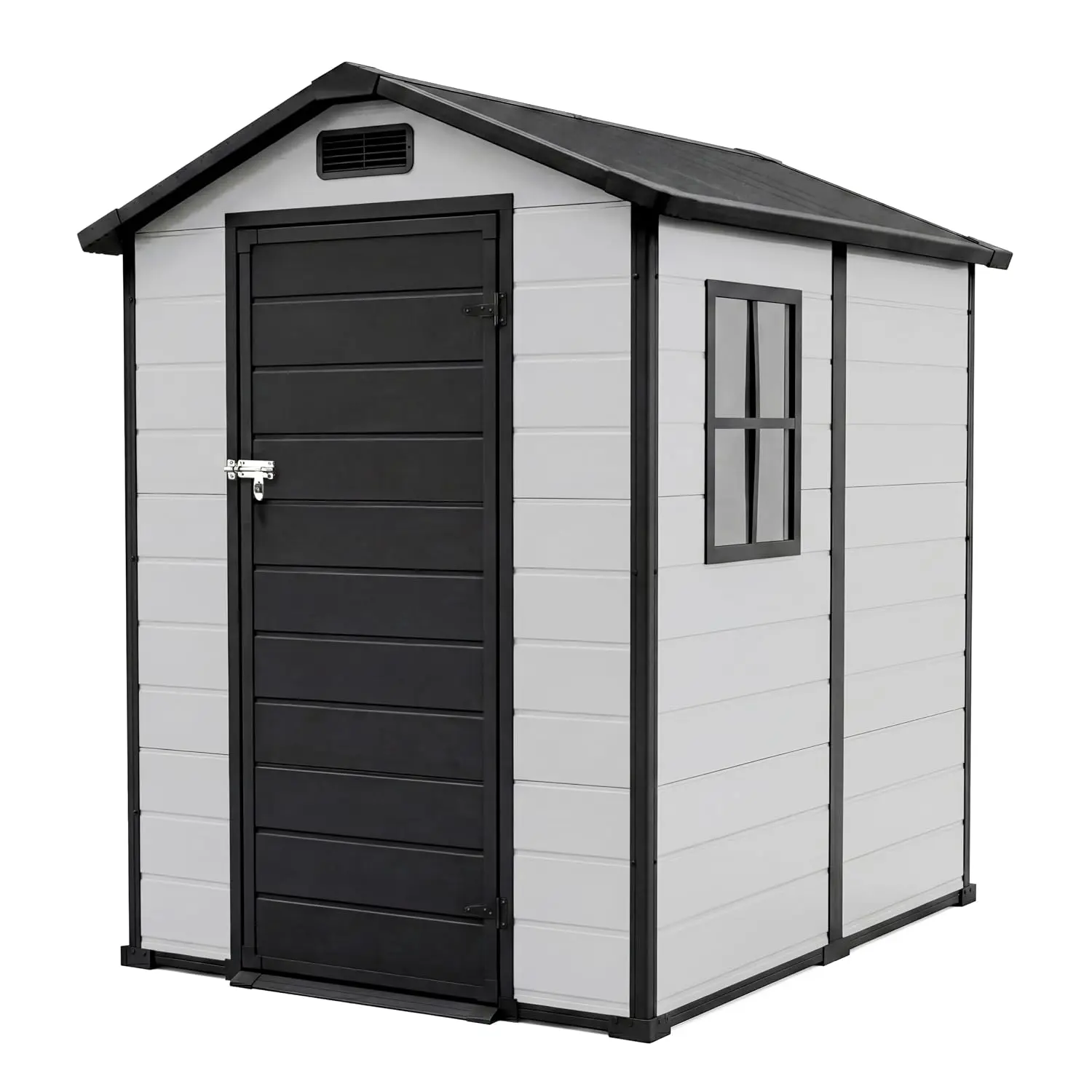Outdoor Storage Shed Floor Window Lockable Door, Resin Tool Shed Patio Mower Bike, Sloped Roof 2 Vents, 4x6 Ft, Customized