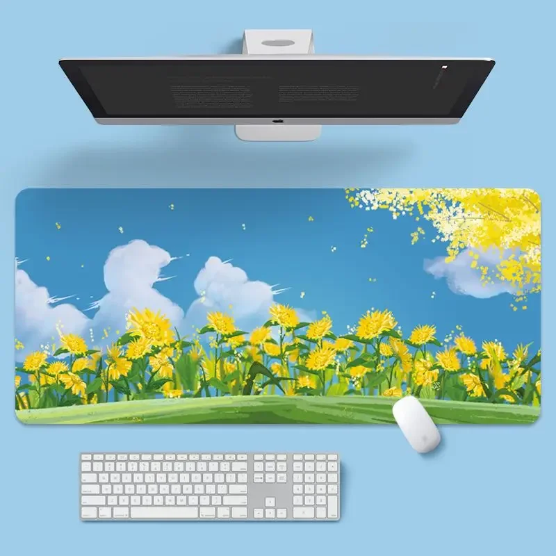 800x300x2mm Cute Keyboard Carpet Large Desk Pad Non-slip Rubber Gamer Mouse Pad Laptop Kawaii Cartoon Scenery