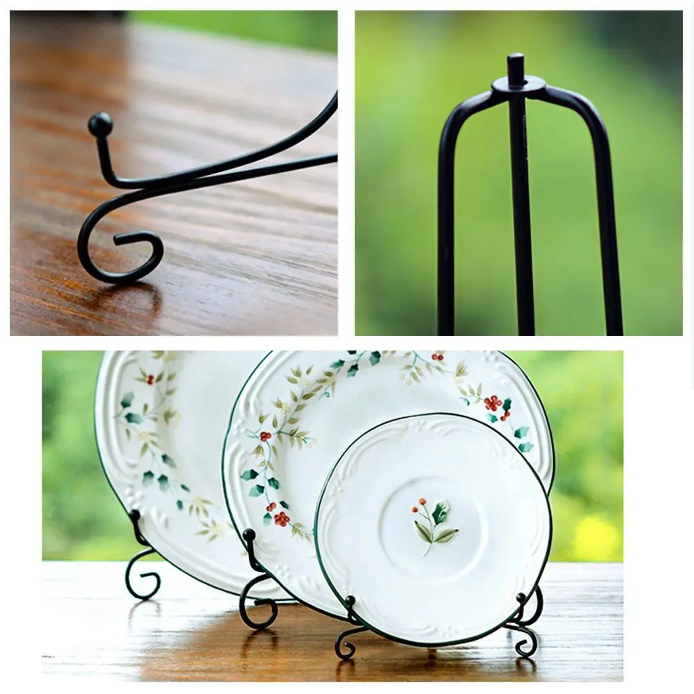 Art Photo Pedestal Bowl Picture Frame Plate Rack Display Stand Easel Black Iron