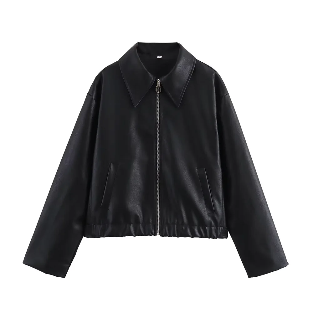 Giacca in pelle da donna in stile minimalista tinta unita giacca Bomber Vintage Moto Biker capispalla giacca a vento novità in cappotti donna