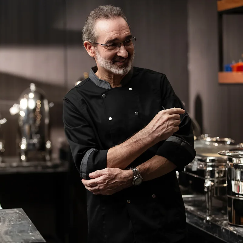 Uniforme de chef ocidental masculino, manga comprida, macacão de cozinha, hotel e restaurante, outono e inverno