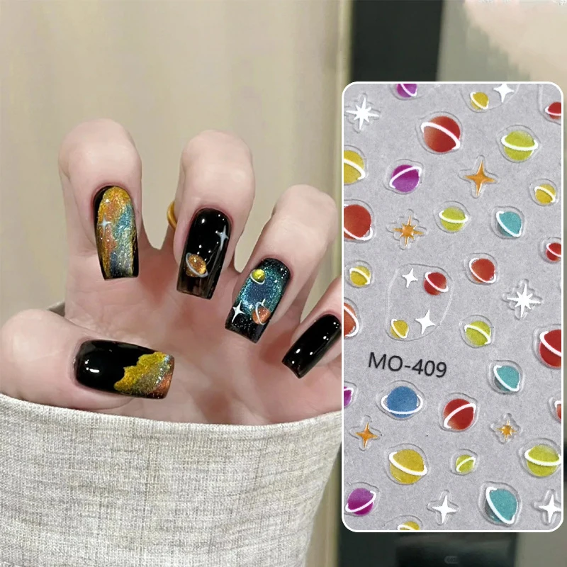 

3D Colored Planet Nail Art Sticker Cosmic Starlight Styles Nail Decal Self-Adhesive Slider For DIY Nails Design Decoration