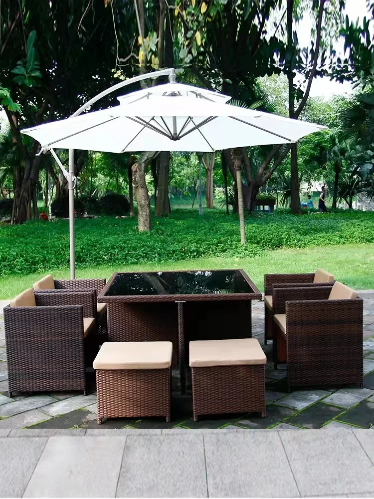 Outdoor table and chairs, patio rattan chairs, sofa combination, leisure outdoor garden terrace, sunscreen, waterproof rattan