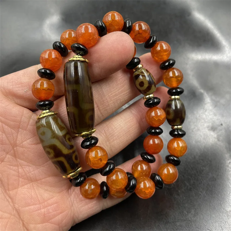 New Nine-Eyed Dzi Bead Agate Women, Red Pattern Jade Bracelet
