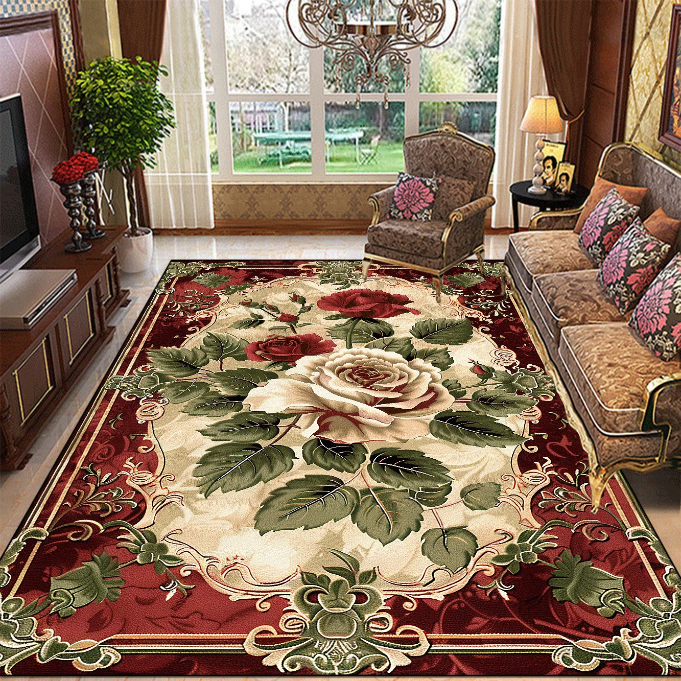 Retro Floral Large Size Carpets Living Room European Decoration Non-slip Sofa Area Rugs for Bedroom Cloakroom Floor Mat Washable