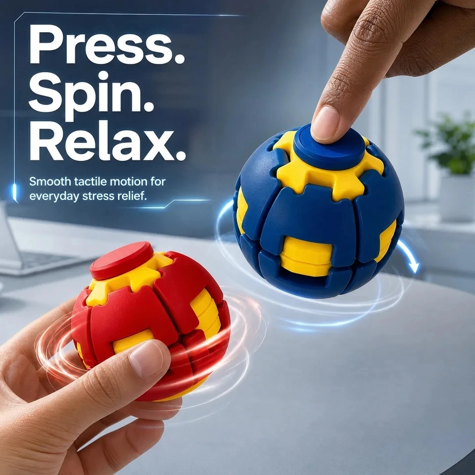 Mini Portable 3D Printed Fidget Spinner Ball Press & Spin Stress Relief Toy Squeeze Deformable Fingertip Gyro Anxiety Relief Toy