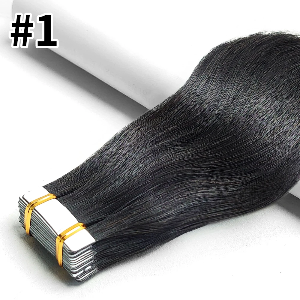 Tape In Hair Extensions Remy Menselijk Haar 20 stks Rechte Naadloze Huid Inslag Tape Hair Extensions Natuurlijk Zwart Haar Voor Vrouwen
