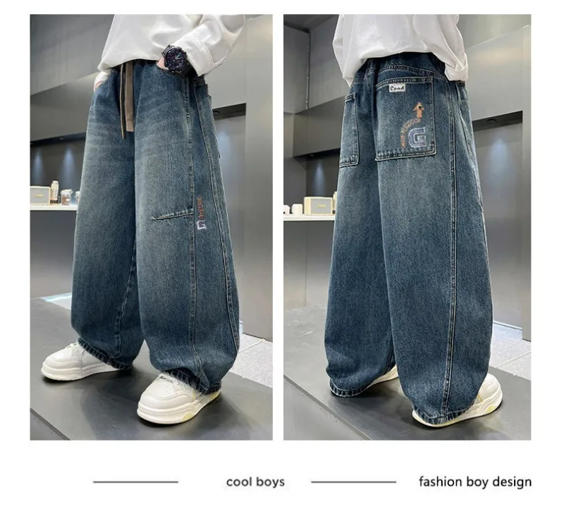 2026 Kinder-Jungen-Jeans UNITIM Herbst Kinder Jungen Gerade Denim-Hosen Lose Elastische Taille Junge Teenager Jungen Weite Hosen – Detail 10