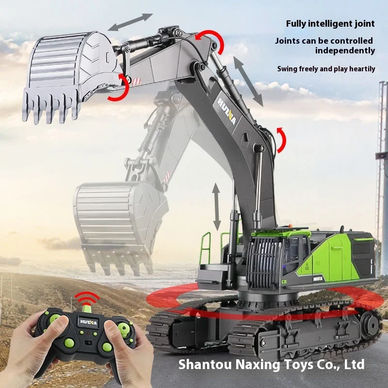 Huina 1593 Alloy Rc Excavator 22 Channel 1/14 Scale Remote Controlled Car R/C Car Bucket Engineering Car 1573 Dump Truck Toys