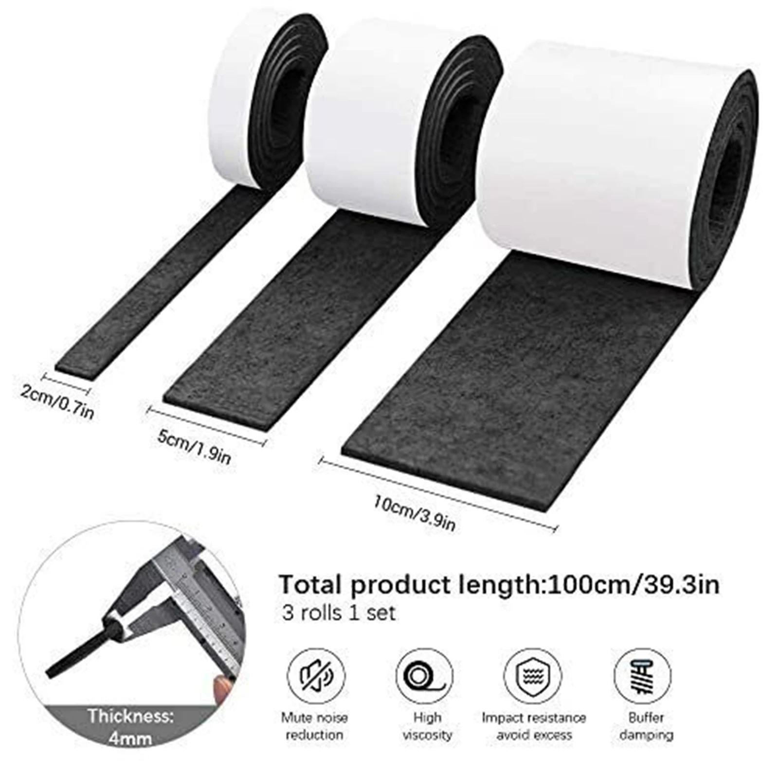 3pcs Self Adhesive Felt Tape Non-slip Polyester Felt Strip Roll Furniture Felt Strips DIY Shape Sliding Pad Tape Floor Protector