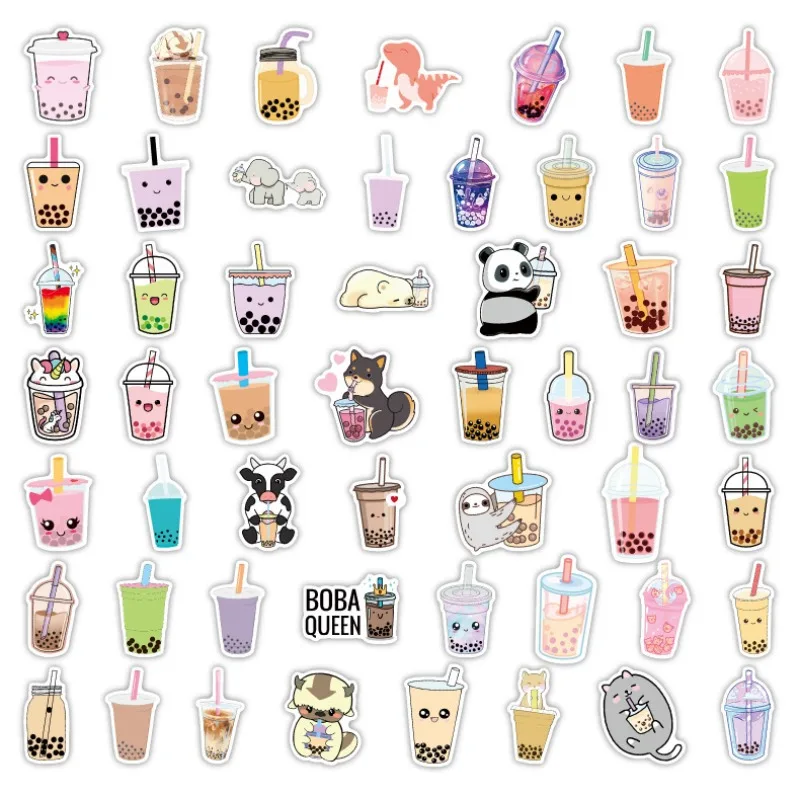 100pcs 만화 귀여운 우유 차 개인화 된 낙서 장식 스티커