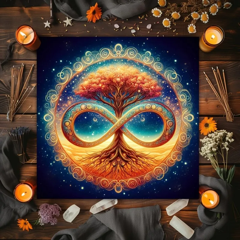VIKAMA The Life Tree Tarot Tablecloth Moon Phase Plant Design Is Used For Altar Decoration And Divination, As Well As Home Decor