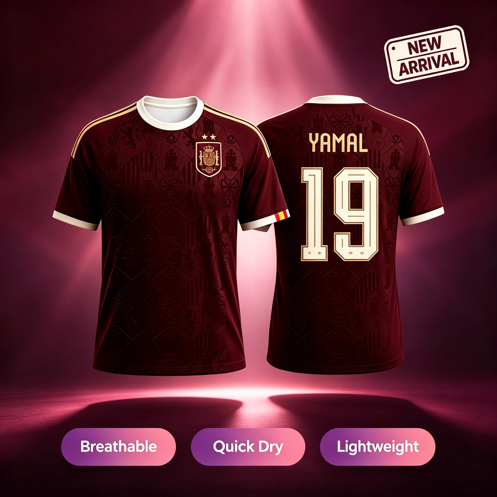 Spain's 2026 New 3D Printed Yamal Football Jersey Breathable Quick Drying Street Clothing for Adults Children and Families