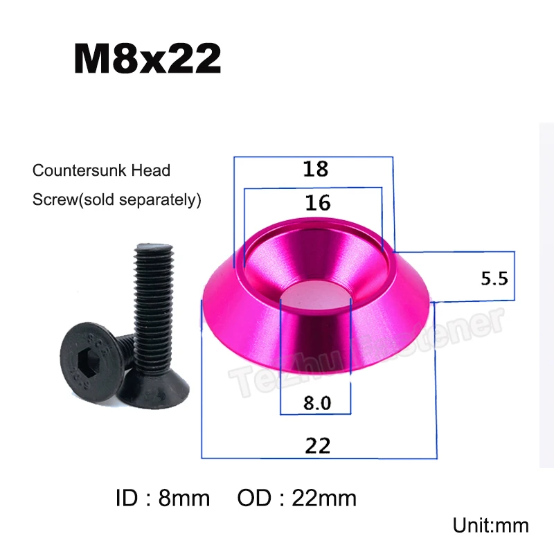 2Pcs M8*22 25mm Aluminum Profile Metal Anodized Dish Washers Flat Countersunk Head Bolt Screw Gasket Spacer Colourful Decoration