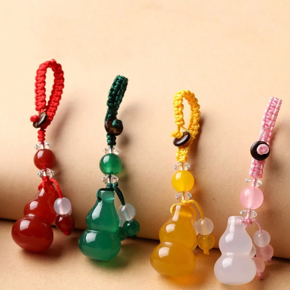 Chalcedony Jade Gourd Keychain Exquisitely Crafted Good Moral Crystal Clear Chinese Elements 4 Colors Car Pendant