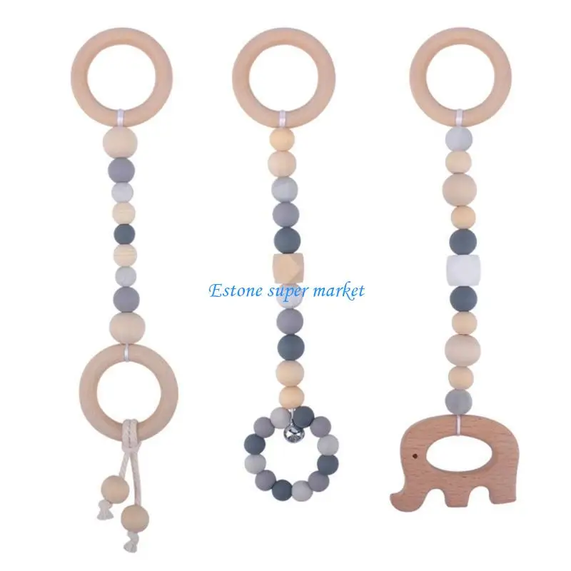 090B Stylish Stroller Rattle Beech Teether & Silicone Beads Sustainable Baby Gym Set Easy to Use for Newborn Baby Gym