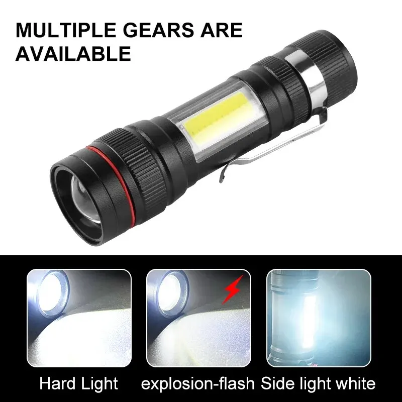 USB Charging Mini LED Flashlight High-power Torch Working Light and Magnet Camping Light 3-light Mode Outdoor Lighting