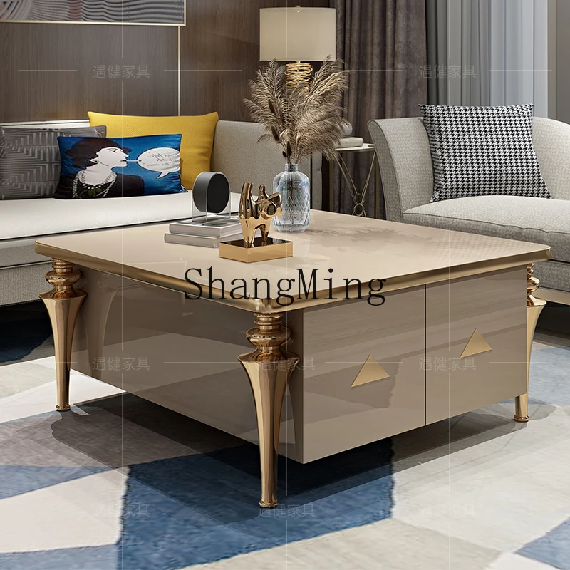 

CL light luxury post-modern stainless steel small apartment long square coffee table TV cabinet combination marble furniture