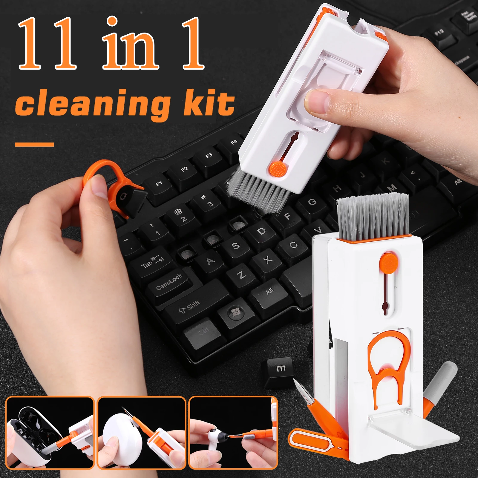 컴퓨터 키보드 클리너 브러시 키트, 헤드셋, iPad 휴대폰 청소 도구, 클리너 키캡 풀러, 이어폰 청소 펜, 11-in-1