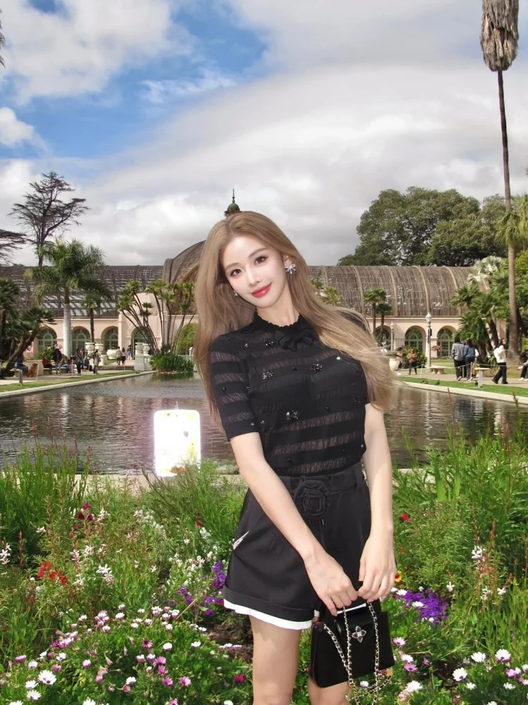 

6JONIbyBEB Летнее удобное украшение Faion Crystal Tead в полоску с текстурой смешанного узла Вязаное украшение ort Sve Wome...