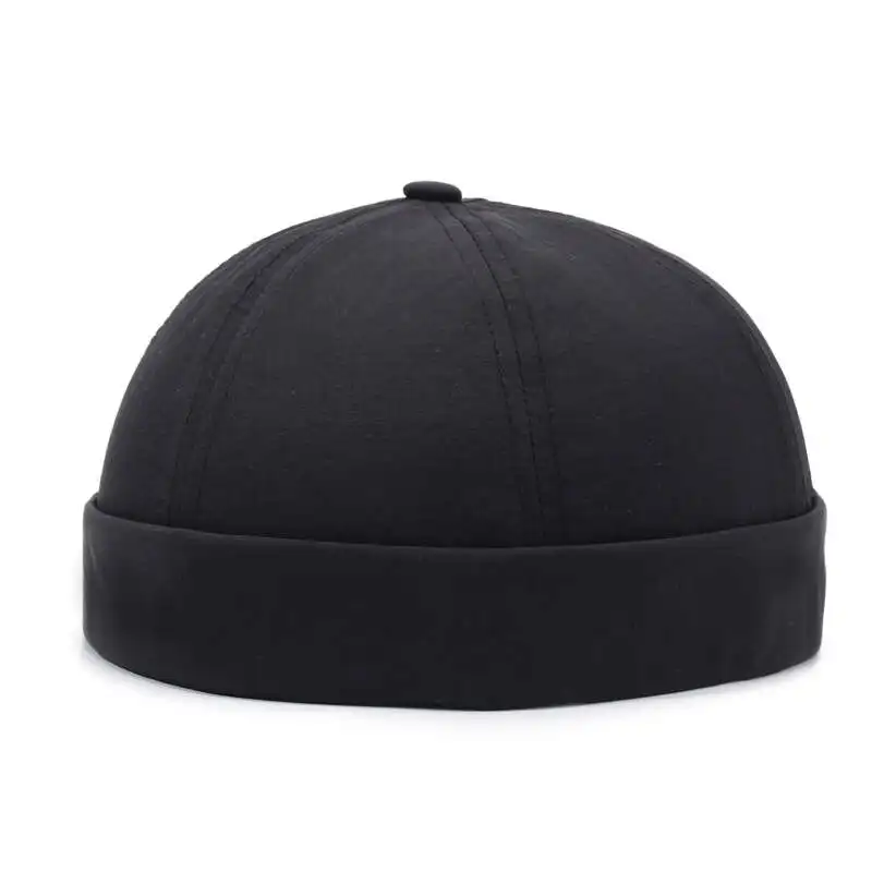Mens Brimless Docker Cap Retro Worker Sailor Skull Cap Beanie with Rolled Cuff Hip Hop Hats