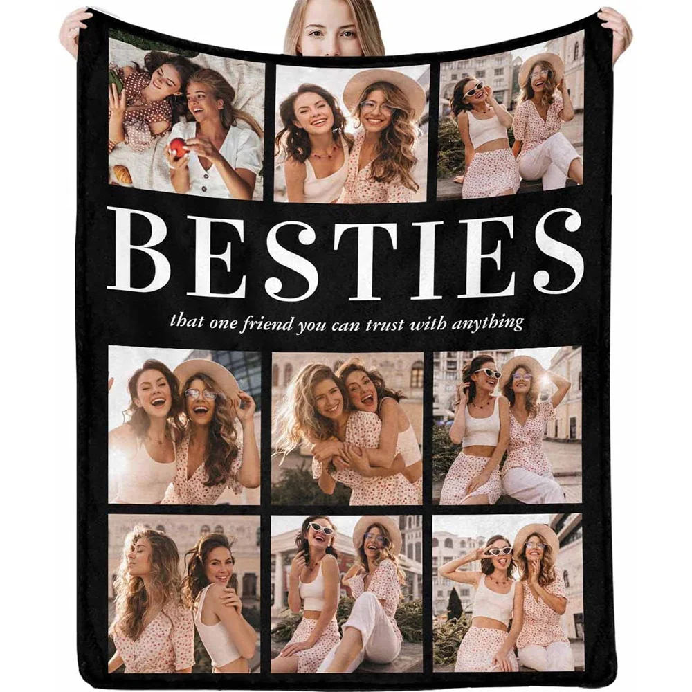 

Custom Besties Blanket Personalized Name Photo Sweet Gift For Bestfriend Christmas Birthday Valentines Party Winter