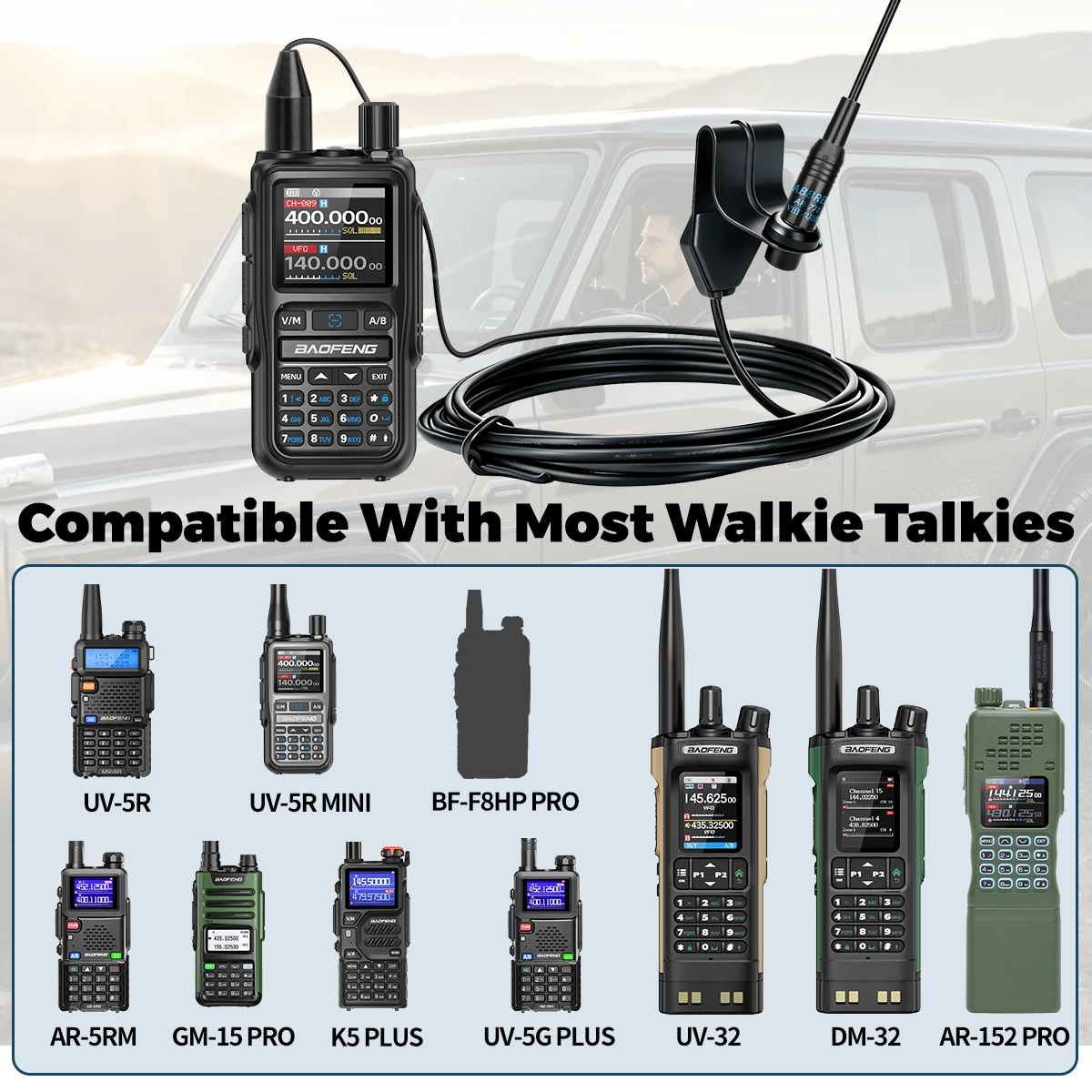 ABBREE Fensterclip-Antennenverlängerungskabel für Walkie-Talkies, kompatibel mit Baofeng UV-5R, Mini UV-32, Quansheng K5, Radtel RT-950 Pro. – Detail 7