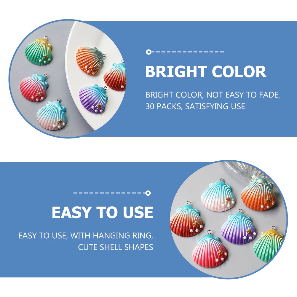 

30pcs Shell Pendant Jewelry Charms Resin Vintage Colorful Earrings Bracelet Accessories Keychain Hanging nament Creative