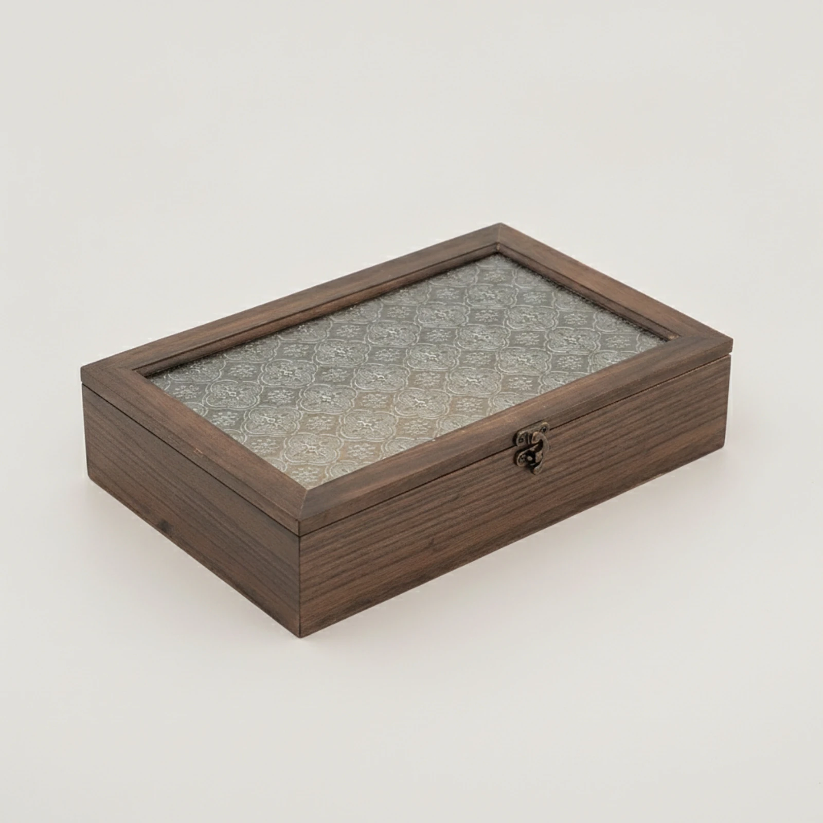 Wooden Box with Glass Lid Vintage Storage Box with Glass Lid Decorative Floral for Vanity, Desk