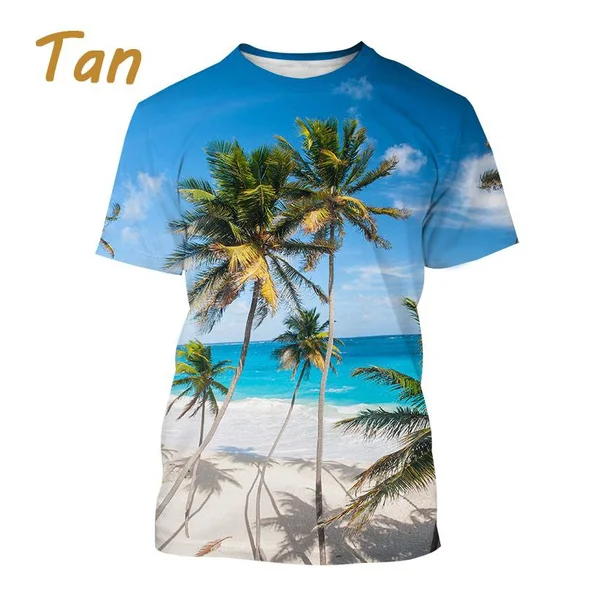 

Personality Cool Short Sleeve Sea-beach Palm-trees 3d Printing Tee Lovers Fashion Slim Fit Casual T-shirts