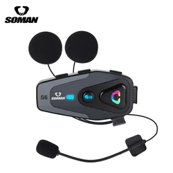 Newest Soman Bluetooth Intercom Fitting For Motorcycle Helmets  BT Headsets Max Pair 3 Persons S6