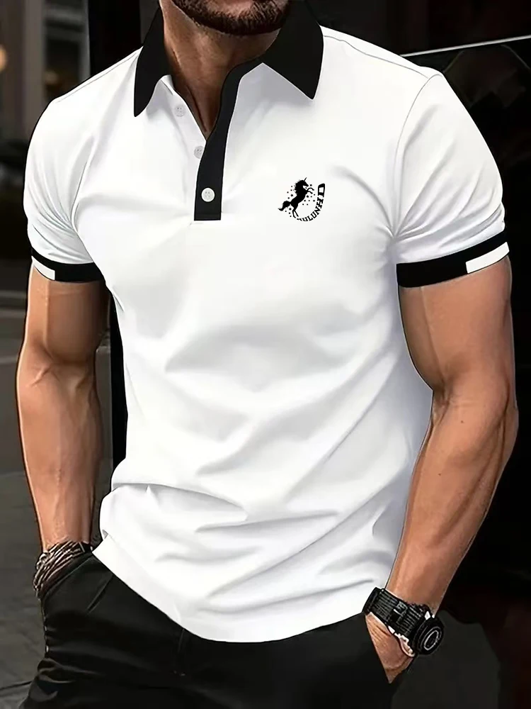 Men Clothes Summer Fashion Short Sleeve Color blocking Polo Shirt Men Casual Sport Lapel  Men Polyester Quick Drying Polo