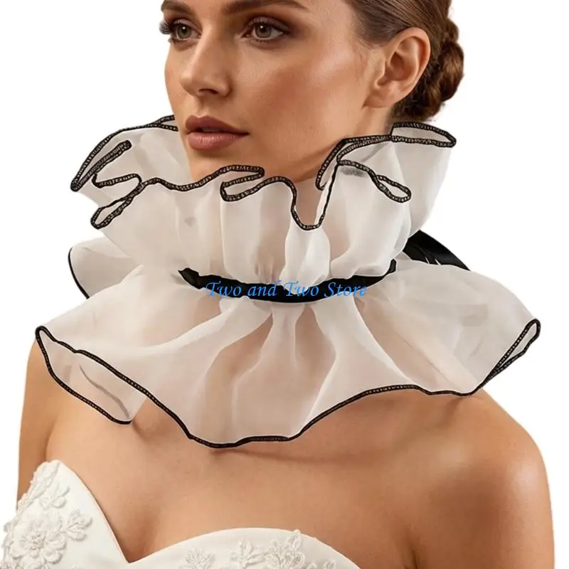 HX6F Detachable Pleated Collar Faux Ruffle Collar for Women Halloween Outfit Styling
