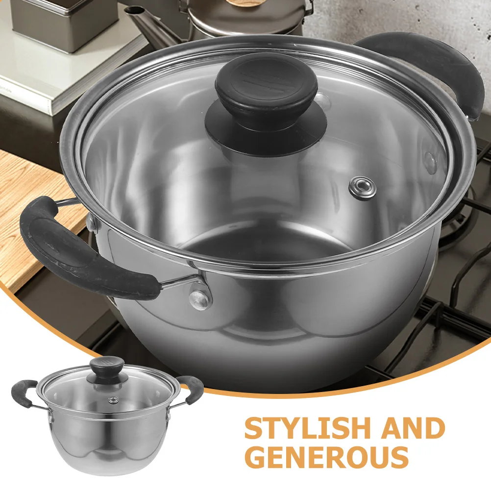 

Double Handle Soup Stainless Steel Multi-Functional Cooking Pot For Soup Noodles Hot Pot Boiling Water Milk Kitchen