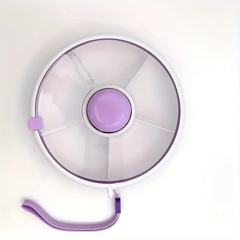 

5-Compartment Rotating Snack Storage Box,Portable Outdoor Fruit Tray with Lid, Detachable and Washable Organizer for Home,School