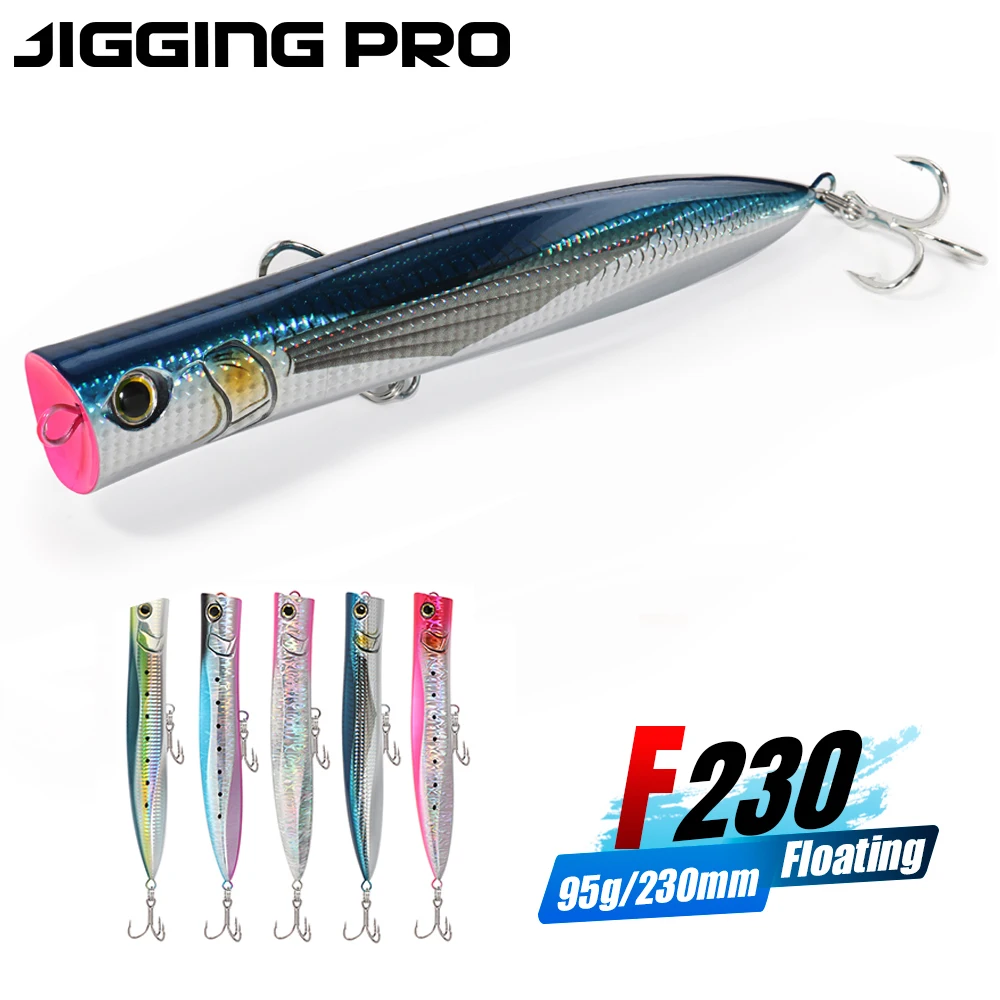 JIGGING PRO Big Popper Wobbler Fishing Lure Floating Bait 230mm 95g Topwater Trolling Artificial Plastic Hard Bait