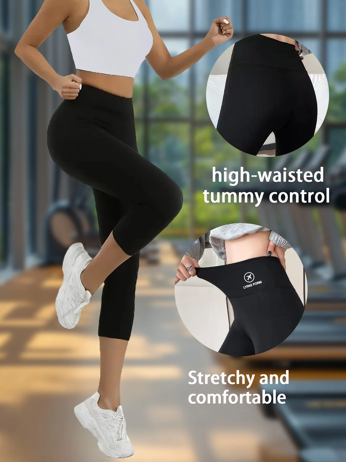 

Black High-Waist Slimming Yoga Pants Fitness Running Seven-Foot Bottoms for Gym Suitable Tight Base Layer Pants Tummy Control